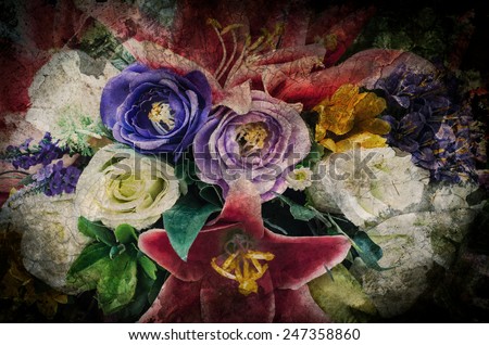 grunge Vintage flower background/Romantic vintage  flower background, flowers made of fabric colorful