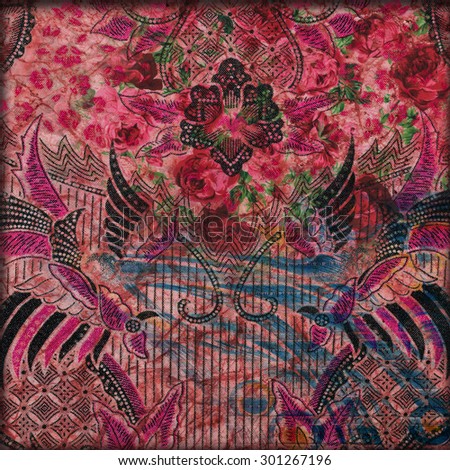 Fragment of colorful retro tapestry text, Fragment of colorful retro tapestry textile pattern with floral ornament useful as background