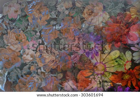 Fragment of colorful retro tapestry , Fragment of colorful retro tapestry textile pattern with floral ornament useful as background
