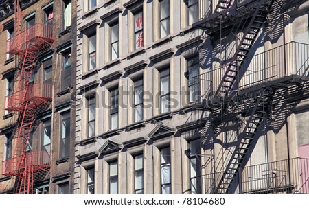 Fire ladder at old beautiful houses in new York
