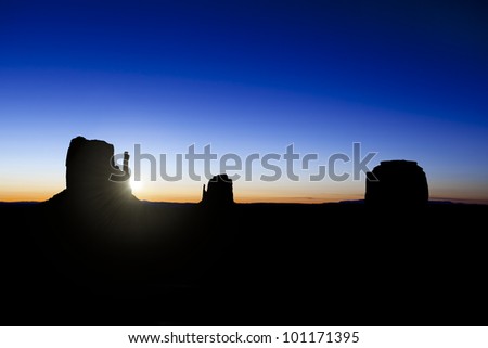 The sun rising over the Buttes in Monument Valley, Utah, USA.