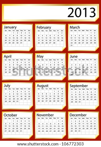 A 2013 calendar created with gold stickers. Space for text or Company name. Also available in vector format