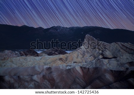 Zabriskie Point star trails, Death Valley, California, USA