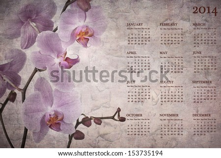 Vintage orchid calendar for 2014