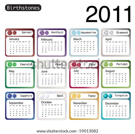 stock vector : A 2011 calendar showing birthstones for each month.
