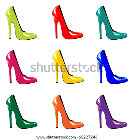 A Vector Illustration Of Bright, High-Heel Shoes Isolated On White