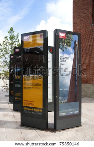 STRATFORD UPON AVON, UK - APRIL 15: Advertising posters for the Royal Shakespeare Company at the Royal Shakespeare Theatre. The 50th Anniversary season opens this month in Stratford. 15 April 2011