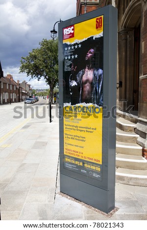 STRATFORD-UPON-AVON - MAY 22: poster for the new production of Shakespeare\'s lost play Cardenio, outside the Swan Theatre. The Royal Shakespeare Company is celebrating 50 years in 2011. 22 May 2011