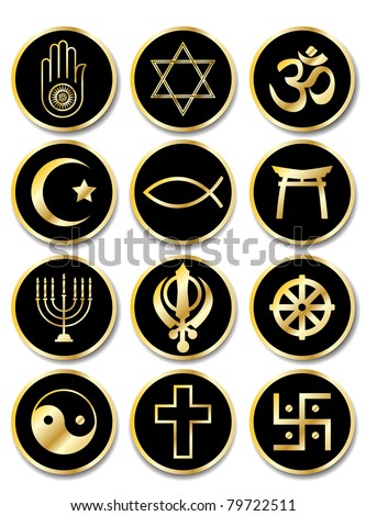 A set of stickers - Religious symbols. Gold isolated on black. EPS10 vector format.