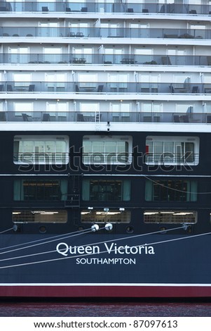 SOUTHAMPTON, UK - JAN 6: Cunard liner Queen Victoria on Jan 6 2008 Southampton, UK. In Oct 2011 Cunard confirm its ships will no longer be registered in UK for the first time in its 171-year history
