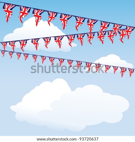 Union Jack bunting on cloud background with space for your text. Also available in vector format