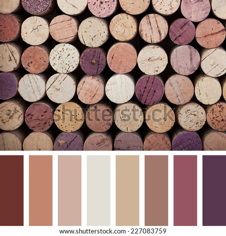 A background of wine corks in a colour palette, with complimentary colour swatches