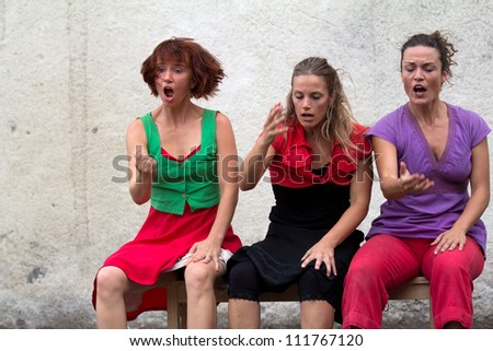 AURILLAC, FRANCE - AUGUST 24 : The fury of three women as part of the Aurillac International Street Theater Festival, show by the Company D\'Akipaya Danza , on august 24, 2012, in Aurillac,France.