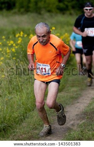 Pavie, France - June 23: Elderly Runner At The Trail Of Pavie, On June 23, 2013, In Pavie, France.