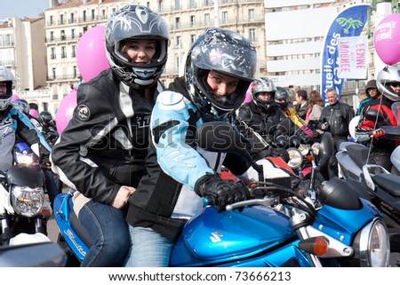 MARSEILLE, MARCH 6: Participants in a motorcycle rally, organized by the association \
