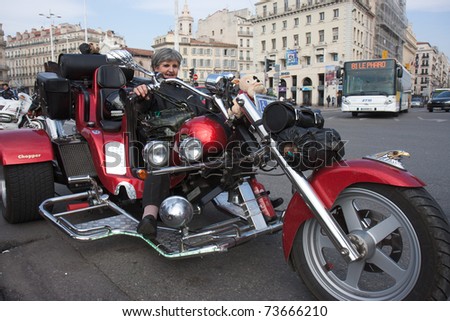 MARSEILLE, MARCH 6: Participant in a motorcycle rally, organized by the association \