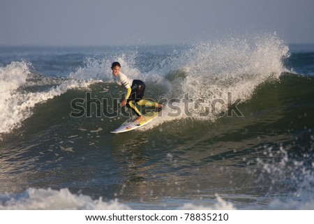 SEIGNOSSE, FRANCE - JUNE 3: Woman surfer Sally Fitzgibbons at the Swatch Pro France on June 3, 2011 in Seignosse, France.