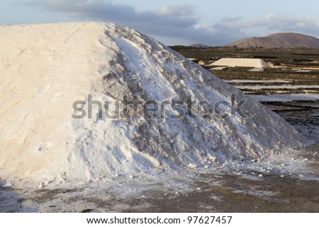 Salt storage on a lava area in the salt marsh of Janubio, Lanzarote, Canary Islands, Spain