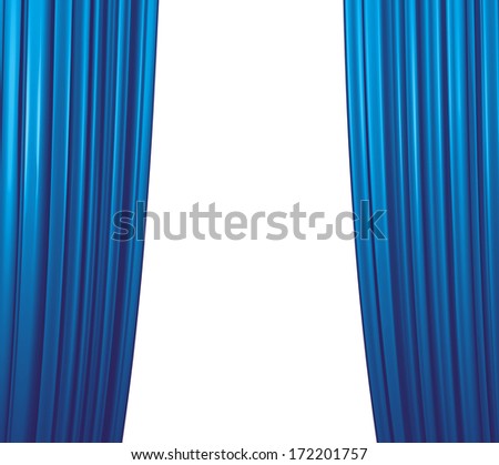 Blue theater curtain closing on white background