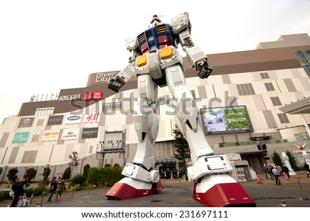 TOKYO NOVEMBER 12 : Gundum RX 78-2 Robot on November 12,2014,at Diver City Plaza,Odaiba,Tokyo. The real ratio 1:1 robot is an important landmark of Diver ctity department store.