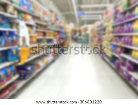 Blur image of pet food aisle in super market