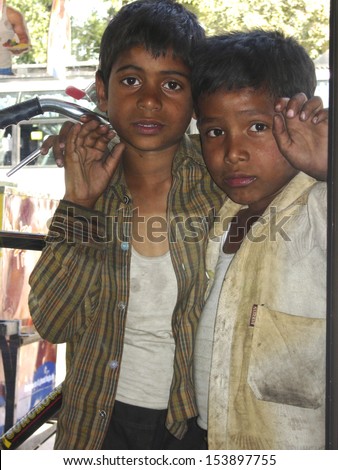 AGRA, INDIA - MARCH 03: Portrait of tribal children in a village in India, from Agra March 03, 2006 in Agra, India.