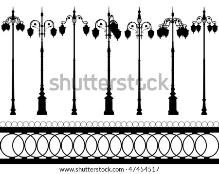 Decorative Lamp Posts on Stock Vector   Lamp Posts And Fence  Vector Decorative Elements On The