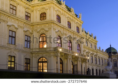 The west side of the baroque palace Upper Belvedere in Vienna, Austria, built as a summer residence for Prince Eugene of Savoy in 1717-1723.