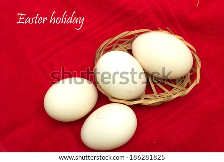Easter holiday. Easter eggs in the basket. Photo.