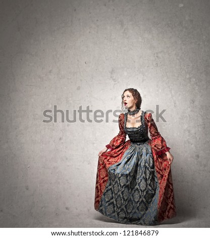 Red woman with a historical dress