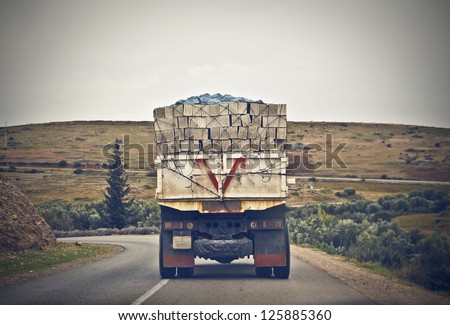 Back of a truck carrying building materials