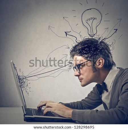 young man working on laptop
