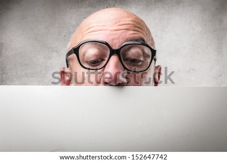 bald businessman looking billboard bald businessman looking billboard