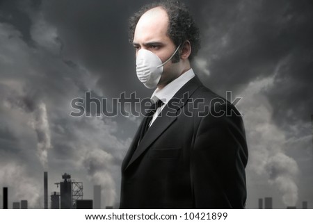 a man with the mask for the smog