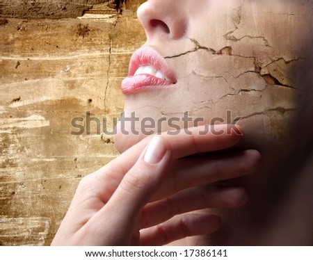 a effect of crack on the skin of a closeup of a woman