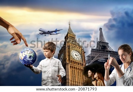 Large Picture Eiffel Tower on Composition With A Child  A Couple  A Doctor  Big Ben And Eiffel Tower