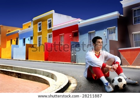 soccer player in a colorful street