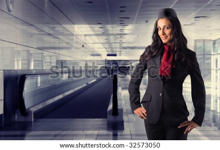 beautiful air Hostess in an airport