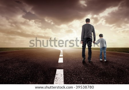 father and son walking. of father and son walking
