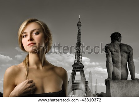 portrait of a beautiful woman on tour eiffel background