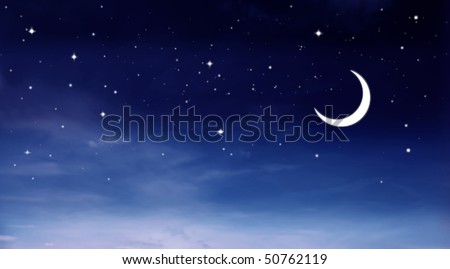 stock photo Night sky with moon and stars