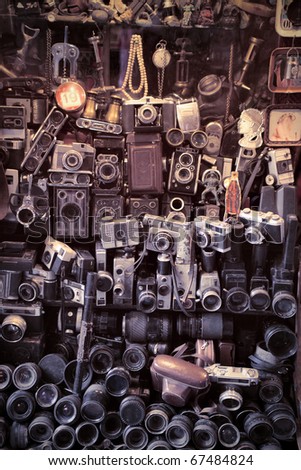 Old cameras in a marketplace