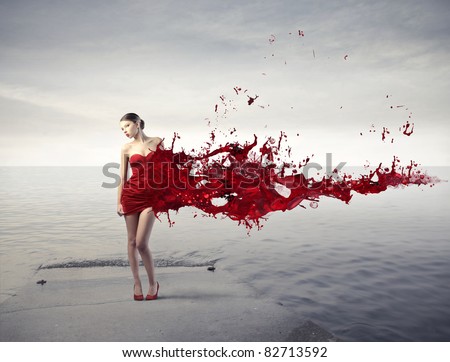 http://image.shutterstock.com/display_pic_with_logo/160669/160669,1313177387,1/stock-photo-beautiful-woman-on-a-pier-with-her-dress-melting-in-red-paint-82713592.jpg