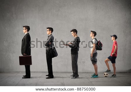 Young man at different stages of his life