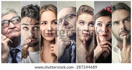 Portraits of people thinking