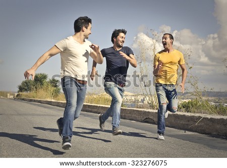 Happy guys running