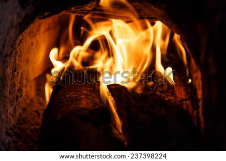 closeup Fire of an oven of wood