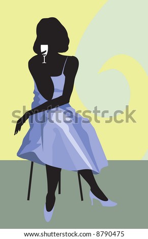 Illustration of silhouette of sexy lady having drinks
