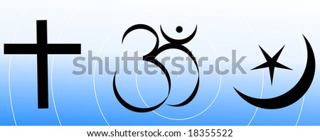 religious symbols in blue background