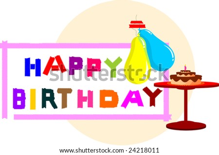 Birthday Cake To Colour In. stock vector : Illustration of a irthday cake with colour balloons